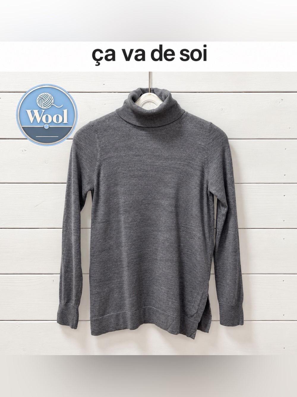 Ça Va de Soi Super 160’s Wool Turtleneck Sweater Grey – Size S